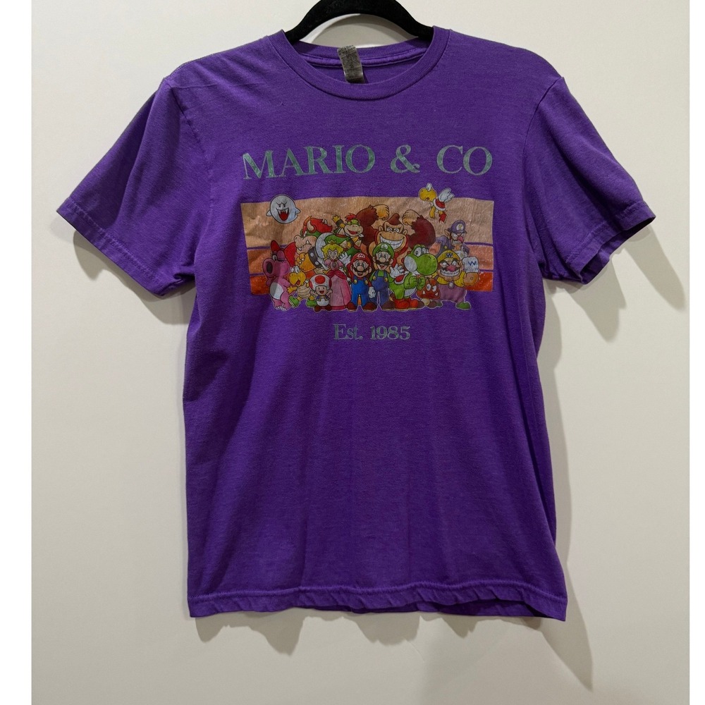 Gildan Mario & Co Graphic Tee Kids Small Purple Excellent Super Mario Bros Shirt